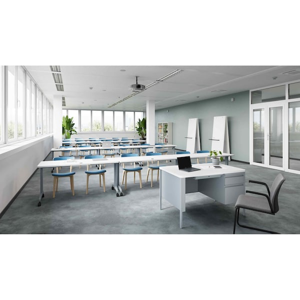 Hirsh Right-Hand Single Pedestal File Office Desk, 30 in D X 29.5 in H, 48 in W X Platinum / White - 22643