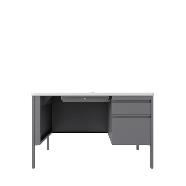 Hirsh Right-Hand Single Pedestal File Office Desk, 30 in D X 29.5 in H, 48 in W X Platinum / White - 22643