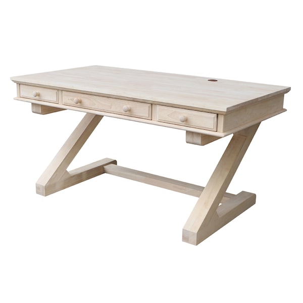 International Concepts Executive Desk, with Zosiac Base 32 in D X 30 in H, 60 in W X Wood, Unfinished - K-OF64T-64Z