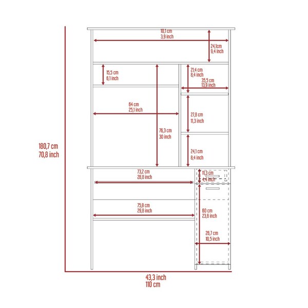 Tuhome 22.9 in. D X 70.8 in. H, 43.3 in. W X Laminate, Light Gray - ELZ5720