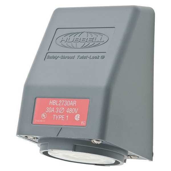 Hubbell 30A Angle Twist-Lock Receptacle 3P 4W 480VAC L16-30R GY - HBL2730AR