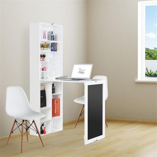 Utopia Alley Utopia Alley SH3WW Collapsible Fold Down Desk Table & Wall Cabinet with Chalkboard & Bottom Shelf; White - SH3WW