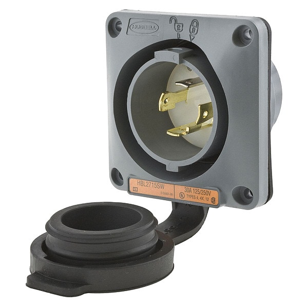 Hubbell 30A Watertight Flanged Twist-Lock Inlet 3P 4W 125/250VAC - HBL2715SW