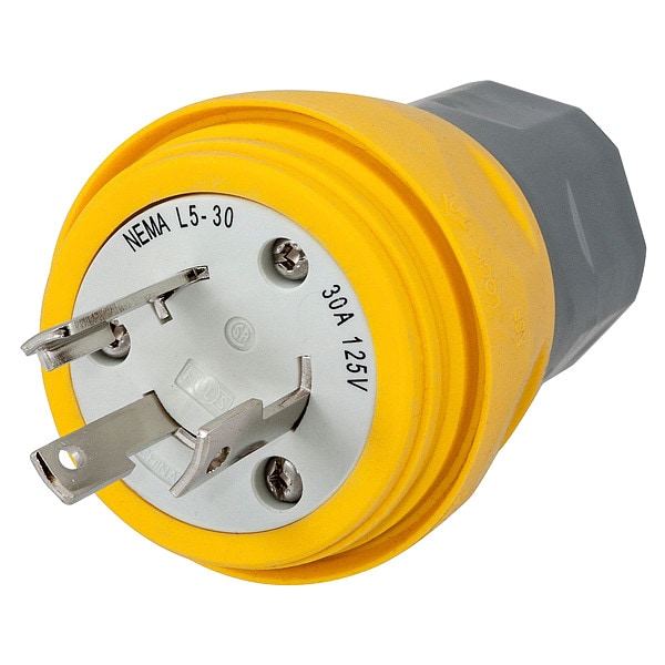 Hubbell 30A Watertight Locking Plug 2P 3W 125VAC L5-30P YL - HBL28W47