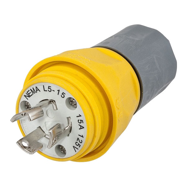 Hubbell 15A Watertight Locking Plug 2P 3W 125VAC L5-15P YL - HBL24W47A