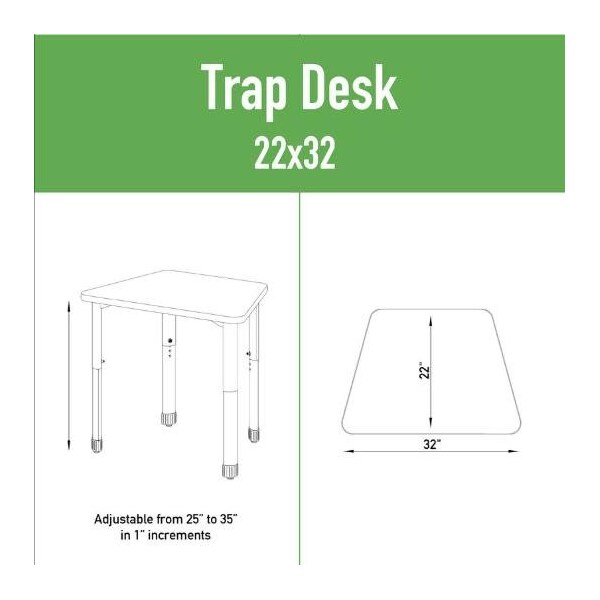 Correll Trapezoid 32 in W, 22 in L, 25 in to 35 in H, Particleboard, Gray Granite - AD2232TF-TRP-15-13-38