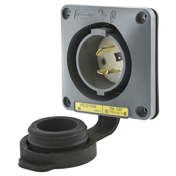 Hubbell 20A Watertight Flanged Twist-Lock Inlet 2P 3W 125VAC - HBL2315SW