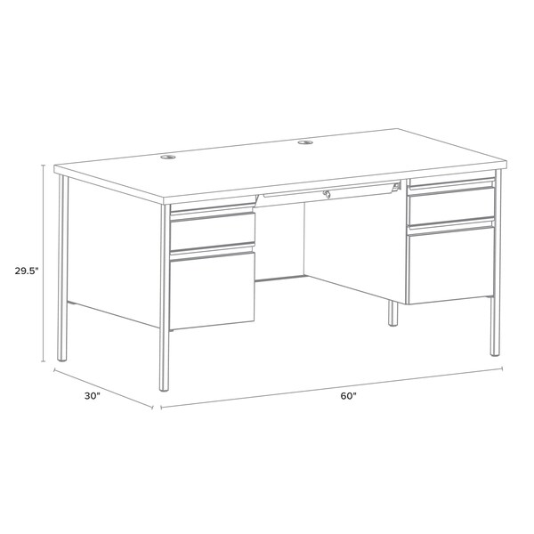 Hirsh Double Pedestal Office Desk W/ Center Drawer, 30 in D X 29.5 in H, 60 in W X Black / Maple - 25052