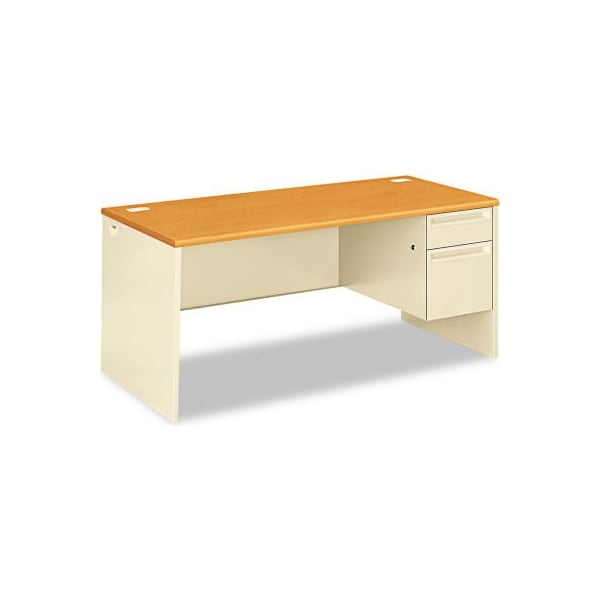 Hon HON Right Pedestal Desk - 66inW x 30inD x 29-1/2inH - Harvest/Putty - 38000 Series - HON38291RCL