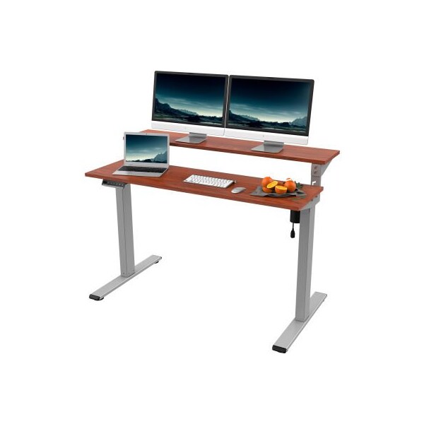 Zoxou Flexispot Adjustable Height Standing Desk with Storage Shelves, 55in x 28in, Chipboard, Mahogany Top - FF1S-5528N