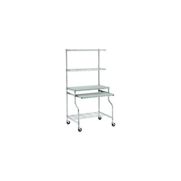 Global Equipment Chrome Wire Shelf Mobile Computer LAN Workstation, 31-1/2"W x 24"D x 63"H - FUT150R-2M2