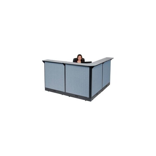 Global Equipment Interion    L-Shaped Electric Reception Station, 80"W x 80"D x 46"H, Gray Counter, Blue Panel - 249009EGB