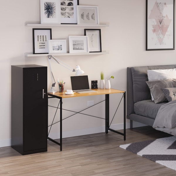 Space Solutions Desk, 21.625 in D X 29.75 in H, 43.375 in W X Steel, Black / Teak - 24969