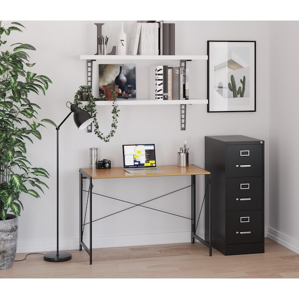 Space Solutions Desk, 21.625 in D X 29.75 in H, 43.375 in W X Steel, Black / Teak - 24969