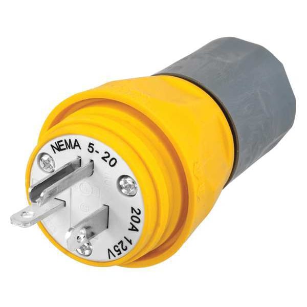 Hubbell 3 Wire Industrial Watertight Straight Blade Plug 125VAC 20A - HBL14W33A