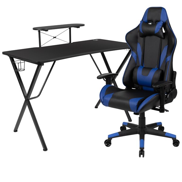 Flash Furniture Black Gaming Desk-Cup Holder/Reclining Chair Set - BLN-X20RSG1031-BL-GG
