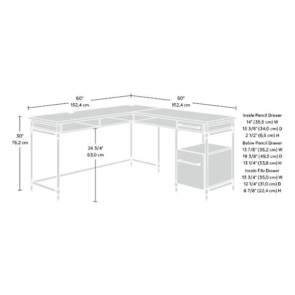 Sauder 60 in D X 30 in H, 60 in W X Engineered wood, Metal - 431210