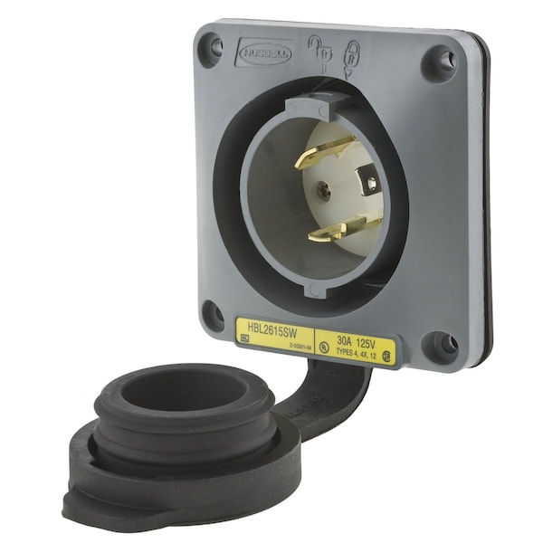 Hubbell 30A Watertight Flanged Twist-Lock Inlet 2P 3W 125VAC - HBL2615SW