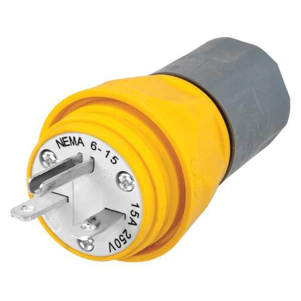 Hubbell 3 Wire Industrial Watertight Straight Blade Plug 250VAC 15A - HBL14W49