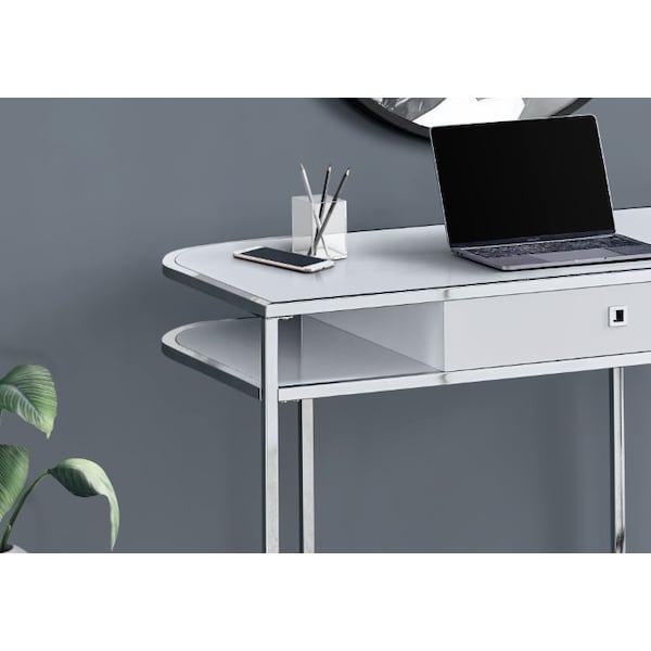 Monarch Specialties Computer Desk, Home Office, Laptop, Storage Drawers, 48"L, Work, Metal, Laminate, White, Chrome - I 7520