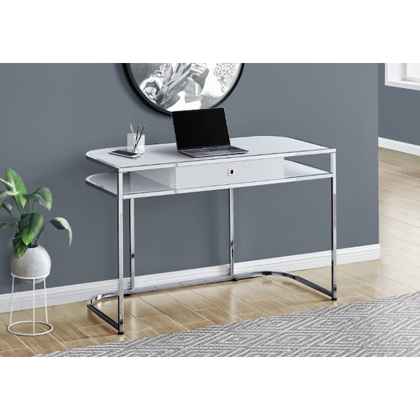 Monarch Specialties Computer Desk, Home Office, Laptop, Storage Drawers, 48"L, Work, Metal, Laminate, White, Chrome - I 7520