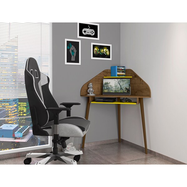 Manhattan Comfort Bradley 4-Piece Round Sectional Cubicle Desk, Rustic Brown/Yellow - 4-229BMC94