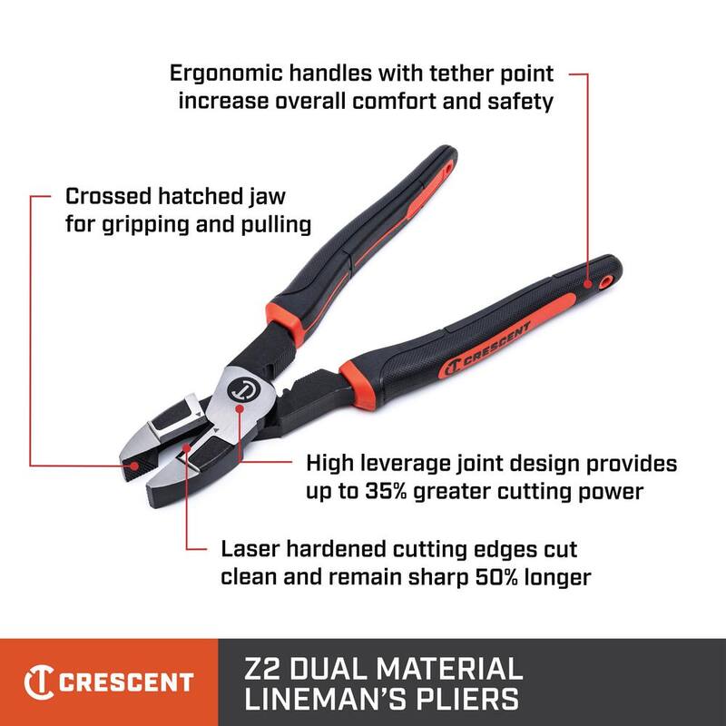 Crescent Z2 8 in. High Leverage Linesman Plier with Dual Material Grips - Z20508CG-06
