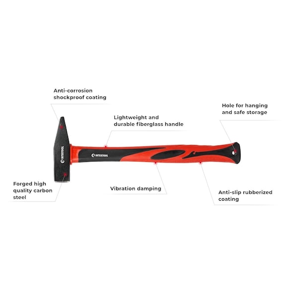 Intertool Cross Peen Hammer, 1 lb., 13 in. Fiberglass Handle - HT08-0205