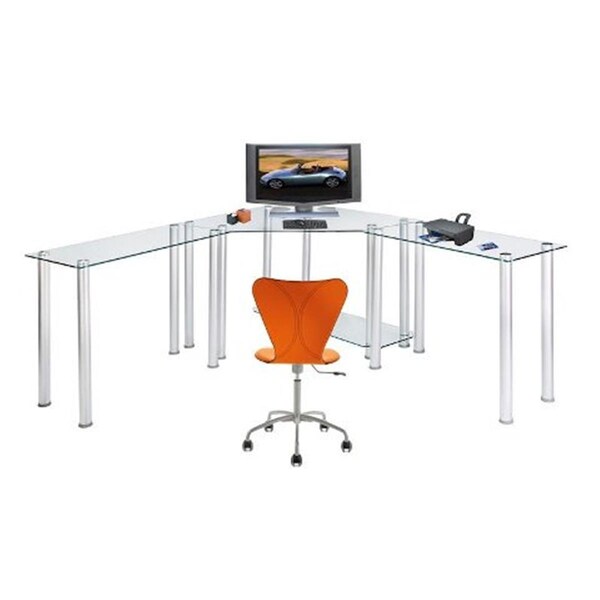 Rta Home And Office Clear Tempered Glass Corner Computer Desk with Left and Right Extention tables - RT441583