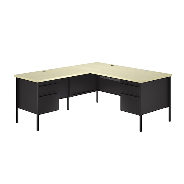 Hirsh Corner Office Desk W/ Left-Hand Return, 72 in D X 29.5 in H, 66 in W X Black / Maple - 24976