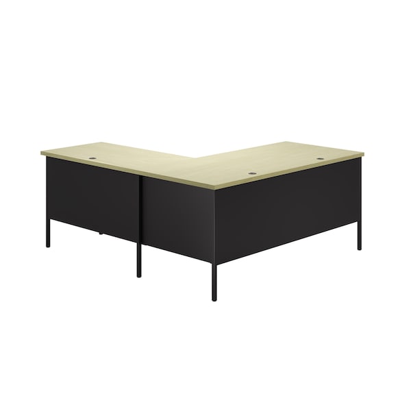 Hirsh Corner Office Desk W/ Left-Hand Return, 72 in D X 29.5 in H, 66 in W X Black / Maple - 24976