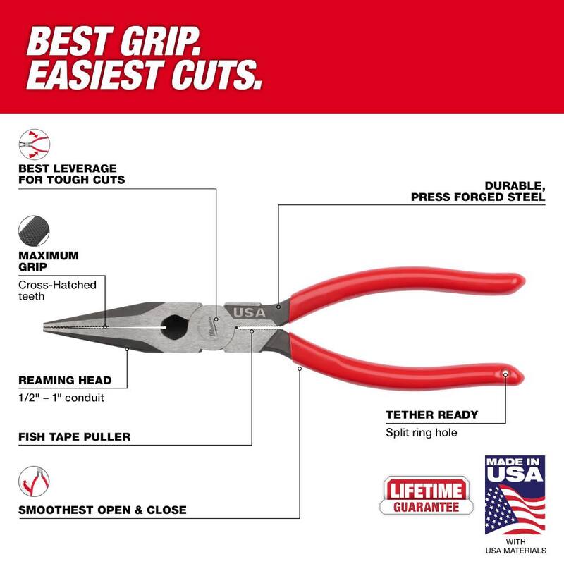 Milwaukee Linesman Plier with Crimper with 8 in. Long Nose Plier and 7 in. Diagonal Plier - MT500C-MT507-MT505
