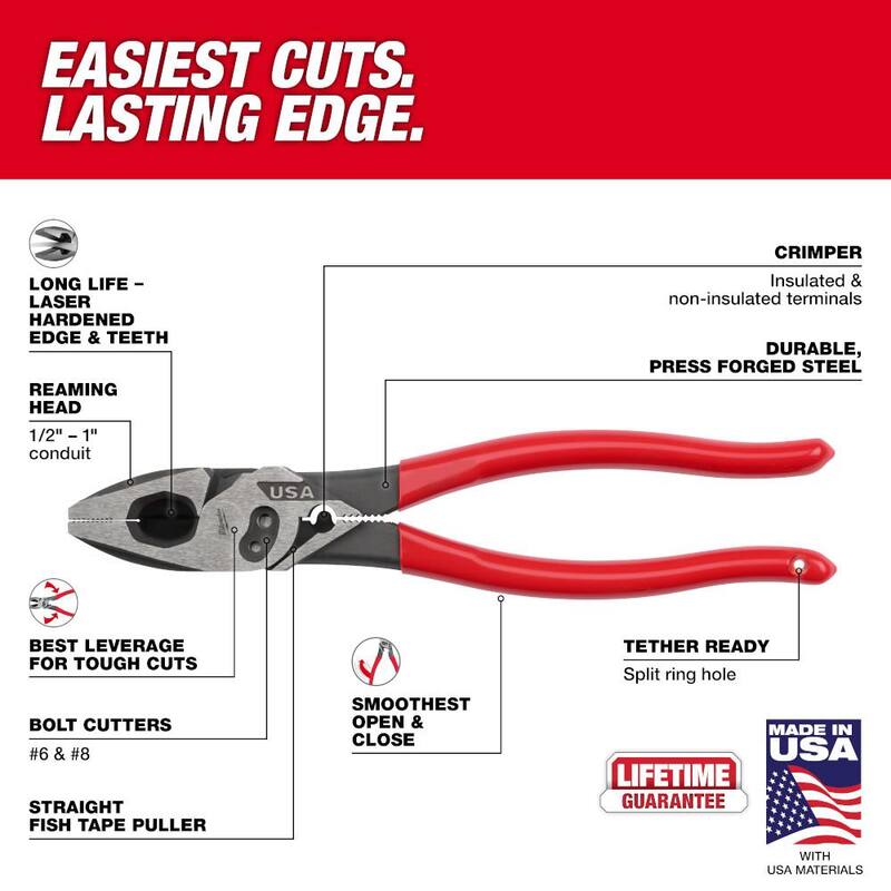 Milwaukee Linesman Plier with Crimper with 8 in. Long Nose Plier and 7 in. Diagonal Plier - MT500C-MT507-MT505