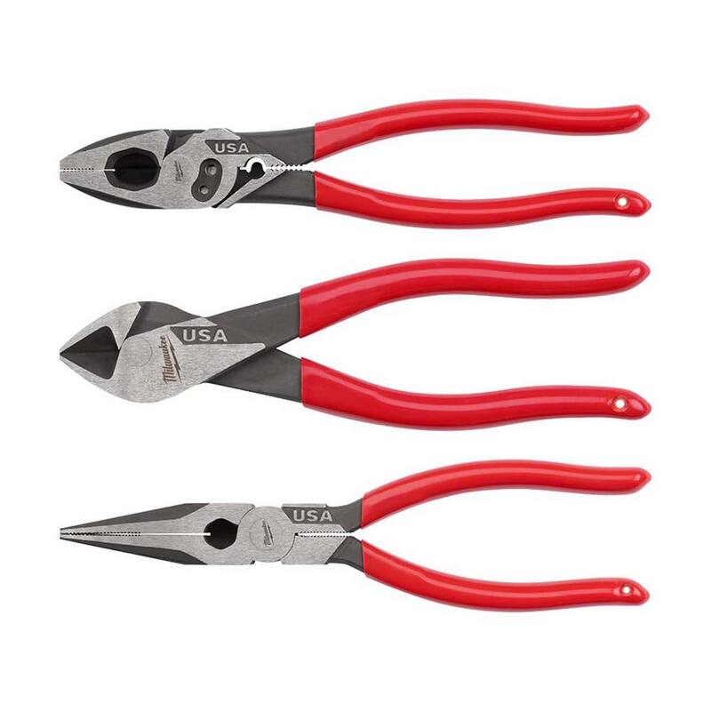Milwaukee Linesman Plier with Crimper with 8 in. Long Nose Plier and 7 in. Diagonal Plier - MT500C-MT507-MT505