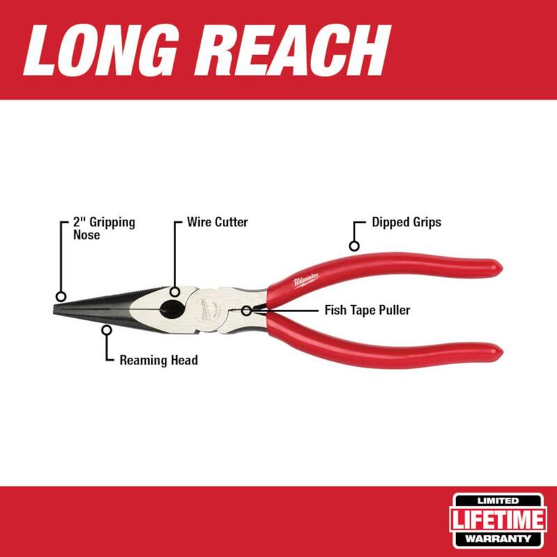 Milwaukee 9 in. High-Leverage Linesman Pliers with 9 in. Multi-Purpose Pliers and 8 in. Dipped Grip Long Nose Pliers (3-Piece) - 48-22-6502-48-22-6579-48-22-6501