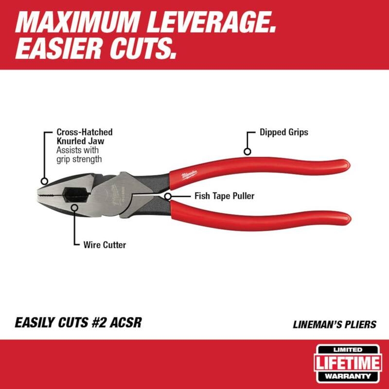 Milwaukee 9 in. High-Leverage Linesman Pliers with 9 in. Multi-Purpose Pliers and 8 in. Dipped Grip Long Nose Pliers (3-Piece) - 48-22-6502-48-22-6579-48-22-6501