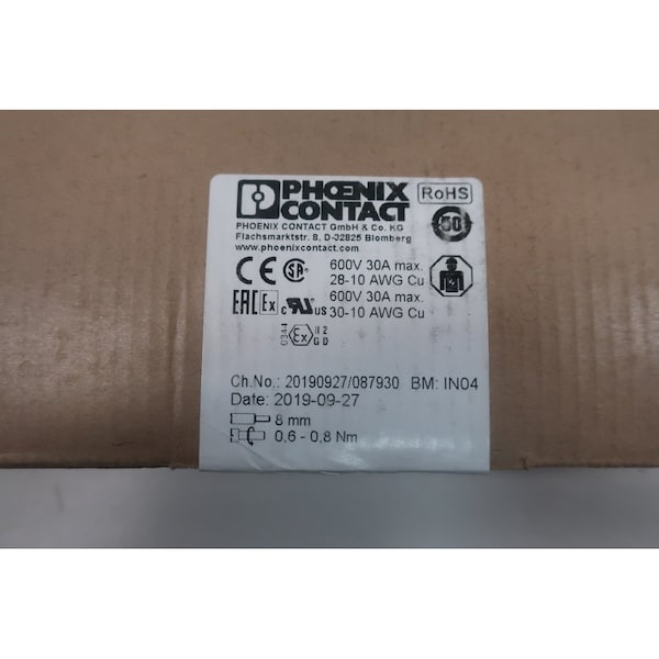 Phoenix Contact Terminal And Contact Block, 50PK - 3004362 UK5N