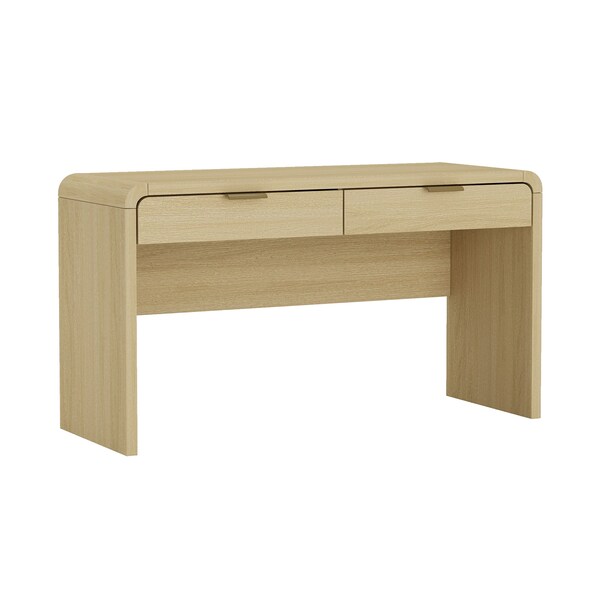 Manhattan Comfort Grace 54in Home Office Desk in Natural Oak and Gold - DK001-GNO