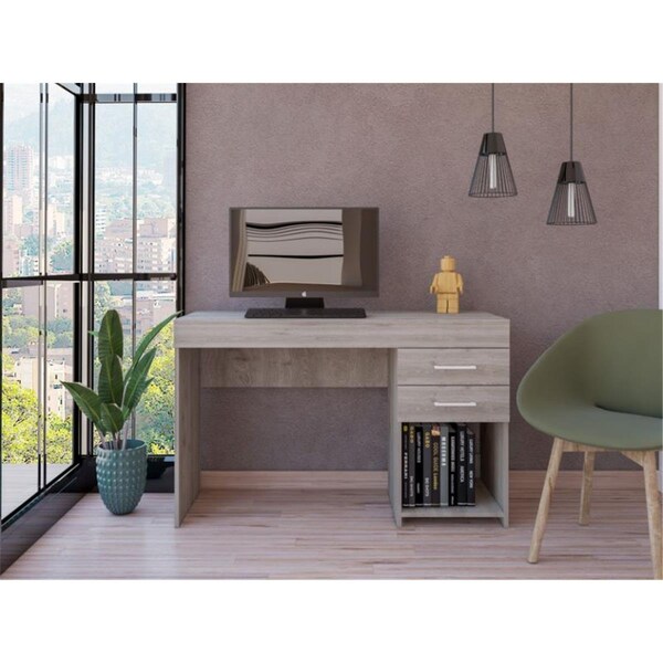 Depot E-Shop Maui 2 Drawers Computer Desk, Light Gray - DE-ELZ5696