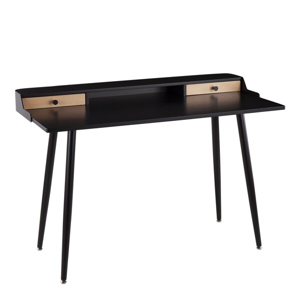 Lumisource Harvey Desk in Black Steel, Black, Natural Wood and Blacks - OFD-HRVY BKNA