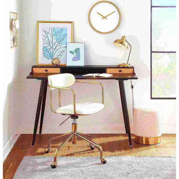 Lumisource Harvey Desk in Black Steel, Black, Natural Wood and Blacks - OFD-HRVY BKNA