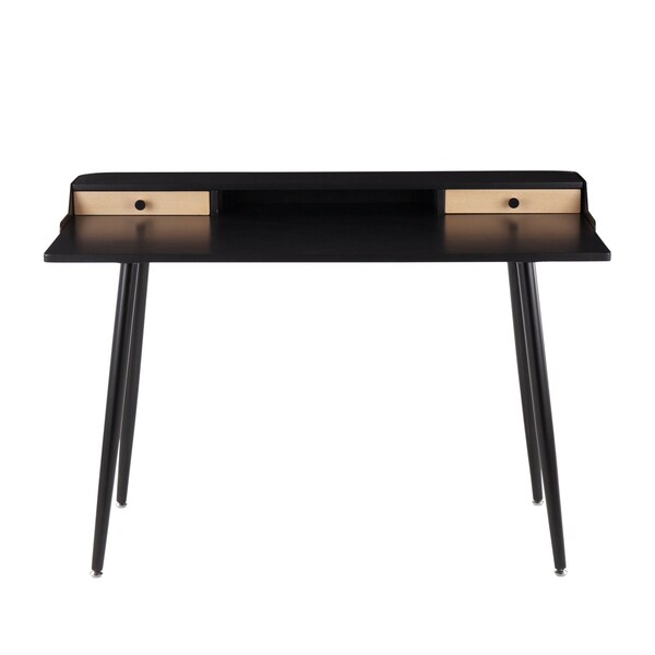 Lumisource Harvey Desk in Black Steel, Black, Natural Wood and Blacks - OFD-HRVY BKNA