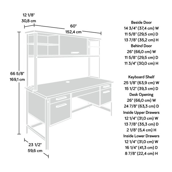 Sauder 23.465 in D X 66.575 in H, 60 in W X Engineered wood, Metal - 443699