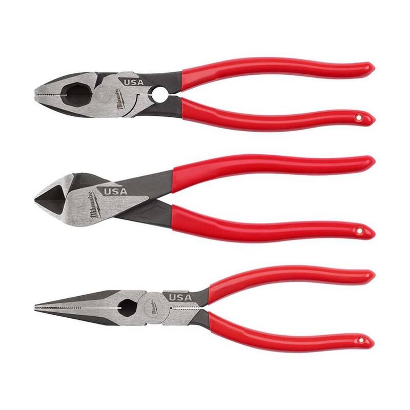 Milwaukee Linesman Plier with Thread Cleaner with 8 in. Long Nose Plier and 8 in. Diagonal Plier - MT500T-MT508-MT505