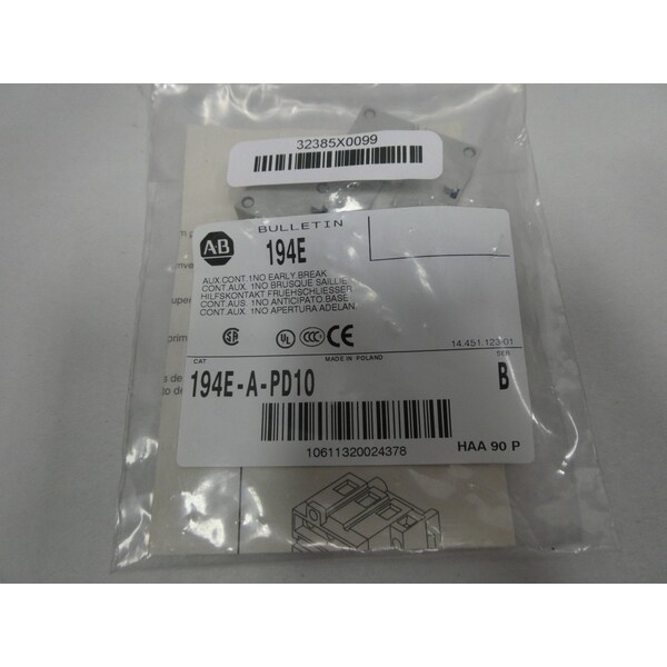 Allen Bradley AUXILIARY TERMINAL AND CONTACT BLOCK - 194E-A-PD10