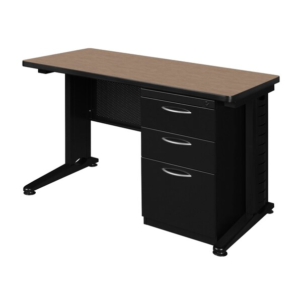 Regency Fusion Teachers Desk W/ Single Pedestal Drawer Unit, 48 in W X Wood, Metal, Noble Oak - MSP4824NO