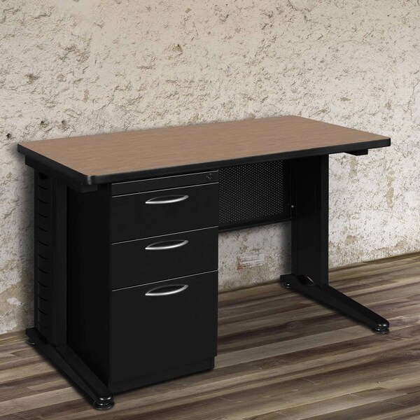 Regency Fusion Teachers Desk W/ Single Pedestal Drawer Unit, 48 in W X Wood, Metal, Noble Oak - MSP4824NO