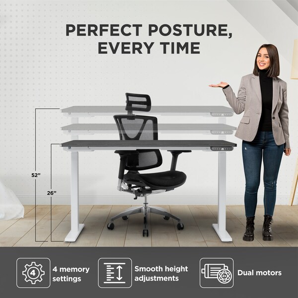 Uncaged Ergonomics RiseUpElectricStandingDesk60X30"BlackDesktopDualMotorMemory, RUwbkMDF60 - RUWBKMDF60