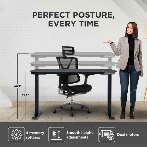 Uncaged Ergonomics RiseUpElectricStandingDesk60X30"BlkDesktopDualMotorMemory, RU2bbkMDF60 - RU2BBKMDF60