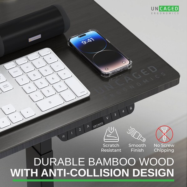 Uncaged Ergonomics RiseUpElectricStandingDesk60X30"BlkDesktopDualMotorMemory, RU2bbkMDF60 - RU2BBKMDF60